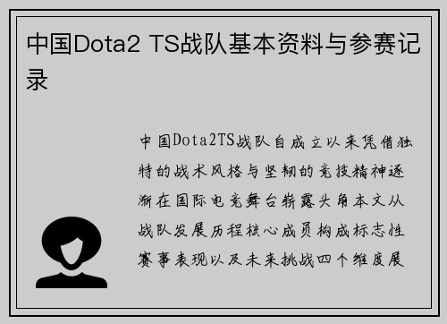 中国Dota2 TS战队基本资料与参赛记录