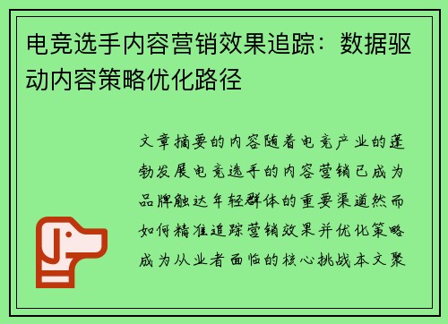 电竞选手内容营销效果追踪：数据驱动内容策略优化路径